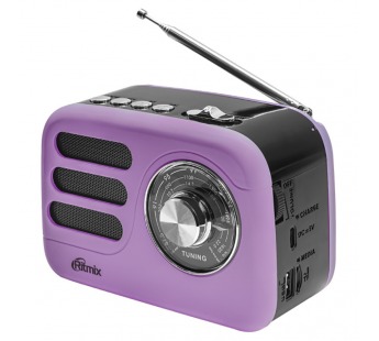 Радиоприемник трёхдиапазонный RITMIX RPR-033 LAVENDER, Bluetooth v.5.3, USB флэш/microSD, MP3, вход USB Type-C, лавандовый(1/30)#2129438