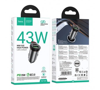 Автомобильный адаптер питания HOCO NZ16A 43W PD 25W+QC3.0 (черный)#2125415