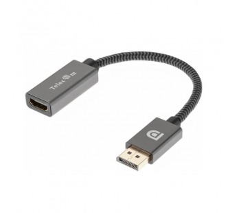 Кабель-переходник DP(M)--> HDMI-F 0.2m , серый металлик, оплетка, 4K@60Hz, TELECOM (TA560) (1/200)#2137032