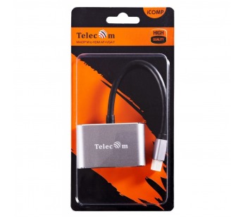 Кабель-переходник miniDP (M)--> HDMI (F)+VGA (F) 4K@30Hz Alum Grey TELECOM (TA6080) (1/200)#2111540