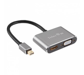 Кабель-переходник miniDP (M)--> HDMI (F)+VGA (F) 4K@30Hz Alum Grey TELECOM (TA6080) (1/200)#2111541