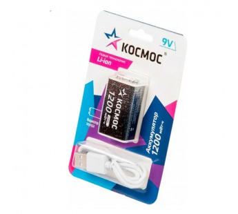 Аккумулятор КОСМОС Li-ion Крона, 9V, PP3 1200 mWh (1/6/72)#2110871