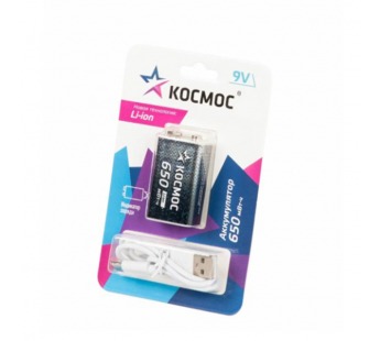 Аккумулятор КОСМОС Li-ion Крона, 9V, PP3 650 mWh (1/6/72)#2110870