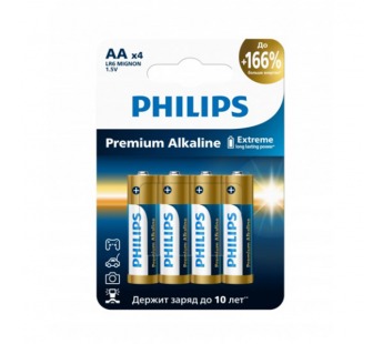 Элемент питания PHILIPS LR6M4W/51 АА алкалин 1,5v LR6 4BL Premium (4/48/144/17280)#2110652