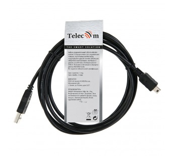 Кабель соединительный USB 2.0 A--> mini-B 5P (1,8м) чёрный, TELECOM <TC6911BK-1.8M> (1/250)#2110856