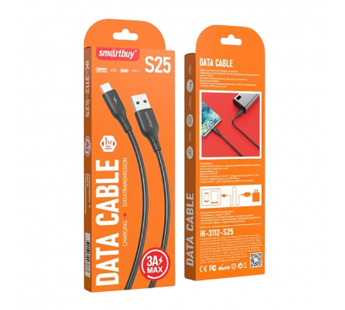 Кабель для зарядки и передачи данных S25 Type C черный, 3А, soarer,TPE,1 м, Smartbuy (iK-3112-S25b)#2110865