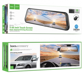 Автомобильный видеорегистратор на зеркало Hoco DV16  (140°,экран:9.66'. SD: 128gb max, АКБ:400мАч)#2110771