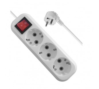 Удлинитель DEFENDER L330 3 гнезда, 7 метров, с заземлением, 16А/3500Вт, ПВС 3х1,0мм, с выключателем, белый (1/25)#2110987