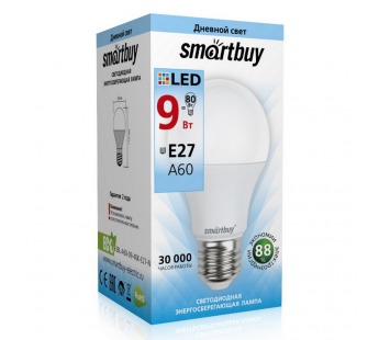 Лампа светодиодная SMARTBUY A60 9Вт 220V 4000K E27 (нейтральный свет) (1/10/100)#2111028