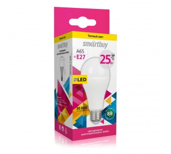 Лампа светодиодная SMARTBUY A65 25Вт 220V 3000K E27 (тёплый свет) (1/100)#2111027