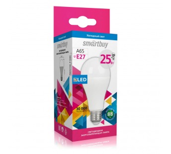 Лампа светодиодная SMARTBUY A65 25Вт 220V 6000K E27 (холодный свет) (1/10/100)#2111025