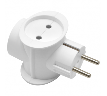 Блок-разветвитель DEFENDER TG-04 на 3 гнезда, 1 с заземлением + 2 без заземления, круглый, 220 - 230 В / 50-60 Гц, 10А, белый (1/100)#2111432