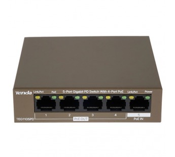 Коммутатор TENDA G1105PD, неуправляемый гигабитный (PSE и PD),PoE IN 10/100/1000 Мбит/с, PoE OUT10/100/1000 Мбит/с (1/40)#2126791