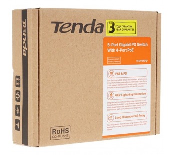 Коммутатор TENDA G1105PD, неуправляемый гигабитный (PSE и PD),PoE IN 10/100/1000 Мбит/с, PoE OUT10/100/1000 Мбит/с (1/40)#2126792