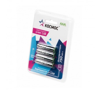 Аккумулятор КОСМОС Li-ion AAA, R03 750 mWh (4/12/576)#2111087