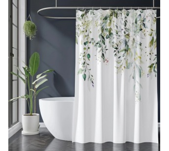 Штора для ванной Elegance L-01 180x200cм,90гм2,листья зеленые#2116691