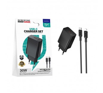 Сетевое ЗУ BOROFONE BAS75A + кабель Lightning/Type-C (PD/30W) черное#2124661