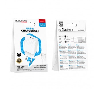 Сетевое ЗУ BOROFONE BAS71A + кабель Type-C (1USB/2.4A) белое#2124192