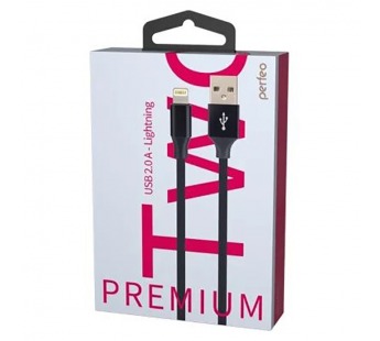 USB кабель шт.USB (A) - шт.Lightning 2,0м, 2,0A, чёрный I4317 "Perfeo"#2117833