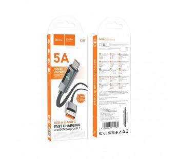 Кабель USB - TypeC HOCO X112 5A Display (черный) 1м#2180209