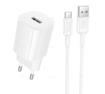 Сетевой адаптер питания BOROFONE BA102A 1USB QC 3.0 + кабель Type-C (белый)#2111798