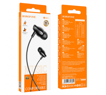 Наушники внутриканальные Borofone BM61, AUX разъём с МК без рег.громкости длина 1.2м, цвет: черный (1/420)#2115284