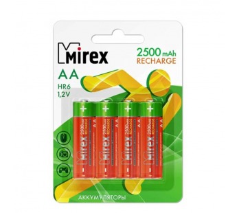Аккумулятор Ni-MH Mirex HR6 / AA 2500mAh 1,2V 4 шт (4/40/200), ecopack#2117127