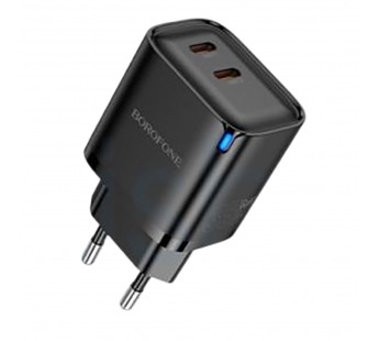Блок питания сетевой 2 Type-C Borofone BA85A Flare, пластик, PD35Вт, QC3.0, цвет: чёрный (1/40/160)#2124665