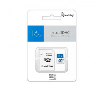 Карта памяти MicroSD 16GB Smart Buy Class 10 UHS-I синие + SD адаптер#2117144
