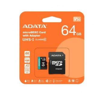 MicroSD  64GB  A-Data Class 10 Premier Pro A1 UHS-I (100 Mb/s) + SD адаптер#2117166