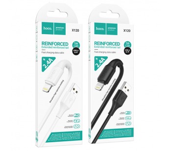 Кабель USB - 8 pin HOCO X120, 1.0м, круглый, пластик, 2.4А, цвет: черный упакован (1/420)#2111861