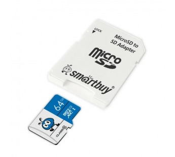 Карта памяти MicroSD 64GB Smart Buy Class 10 UHS-I синие + SD адаптер#2117168
