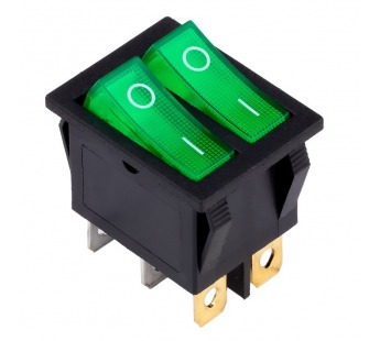 Выключатель клавишный  двойной 250V 16А (6с) ON-OFF зеленый с подсветкой (SBE-16-S33g)#2116376