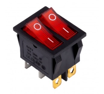 Выключатель клавишный  двойной 250V 16А (6с) ON-OFF красный с подсветкой (SBE-16-S33r)#2116378