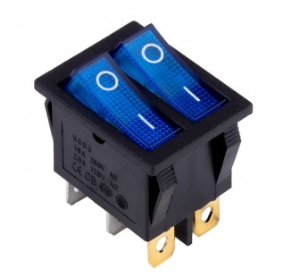 Выключатель клавишный  двойной 250V 16А (6с) ON-OFF синий с подсветкой (SBE-16-S33bl)#2116380