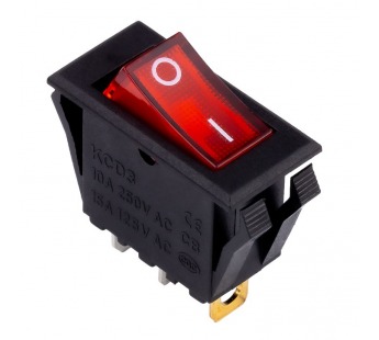 Выключатель клавишный 250В 16А (3с) ON-OFF красный с подсветкой (SBE-16-S34r-rp)#2116381