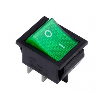 Выключатель клавишный 250В 16А (4с) ON-OFF зеленый с подсветкой (SBE-16-S31g)#2116638