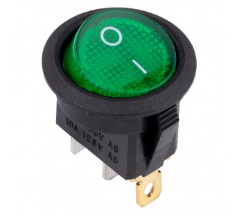 Выключатель клавишный круглый 250В 6А (3с) ON-OFF зеленый с подсветкой (SBE-06-S30g)#2123081