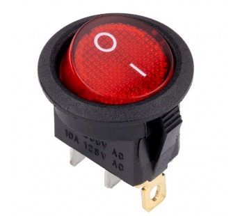 Выключатель клавишный круглый 250В 6А (3с) ON-OFF красный с подсветкой (SBE-06-S30r)#2116652