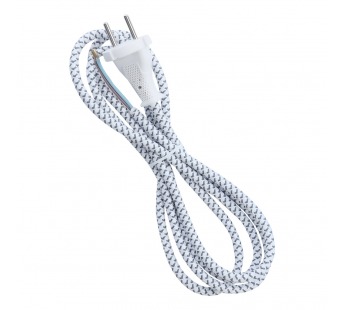 Сетевой шнур в тканевой оплетке без заземления 1,8 метра, 6А/1,2кВт, белый (SBE-06-P10-w)#2114859