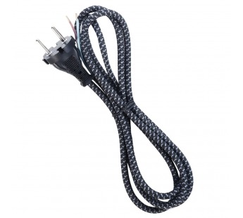 Сетевой шнур в тканевой оплетке без заземления 1,8 метра, 6А/1,2кВт, черный (SBE-06-P10-b)#2114843