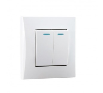 Выключатель 2-клавишный с индикатором 10А белый "Вега" (SBE-08w-10-SW2-1)#2116284