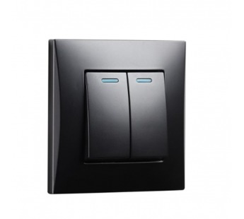 Выключатель 2-клавишный с индикатором 10А черный "Вега" (SBE-08b-10-SW2-1)#2116285