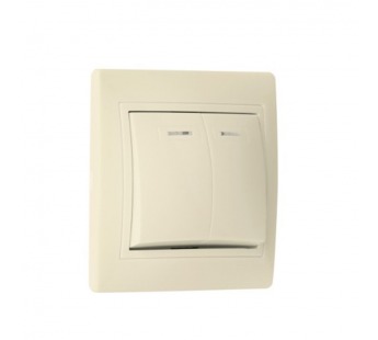 Выключатель 2-клавишный с индикатором 10А бежевый, керамика "Венера" (SBE-01i-10-SW2-1-c)#2116303