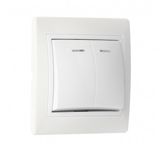 Выключатель 2-клавишный с индикатором 10А белый "Венера" (SBE-01w-10-SW2-1)#2116304