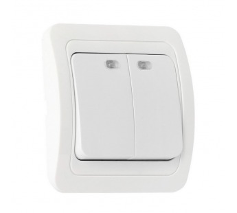 Выключатель 2-клавишный с индикатором 10А белый "Марс" (SBE-02w-10-SW2-1)#2115063