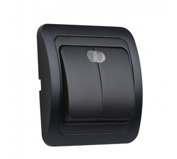 Выключатель 2-клавишный с индикатором 10А черный "Марс" (SBE-02b-10-SW2-1-c)#2115064