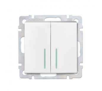 Выключатель 2-клавишный с индикатором 10А белый "Нептун" (SBE-05w-10-SW2-1)#2115089