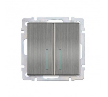 Выключатель 2-клавишный с индикатором 10А серый никель "Нептун" (SBE-05gn-10-SW2-1)#2115090