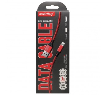 Кабель для зарядки и передачи данных S14 Lightning красный/черн., 3 А, 1 м, Smartbuy (iK-512-S14rb)#2111867
